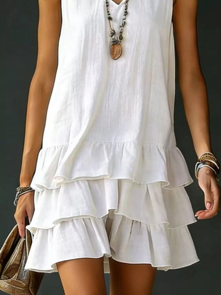 Tiered ruffle hem V-neck sleeveless mini dress