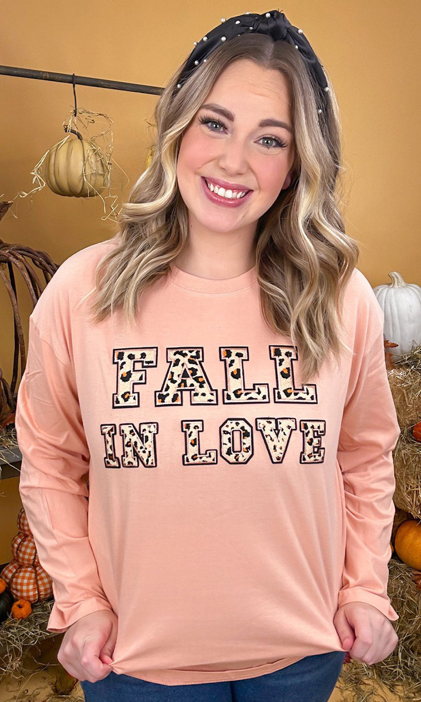 Leopard Ideal Chenille Fall in Love BF LS T-Shirt - Azoroh