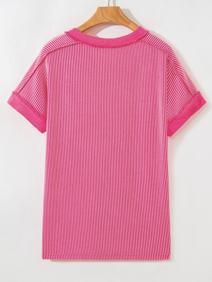 Sequin patriotic balloon dog ribbed v-neck tee