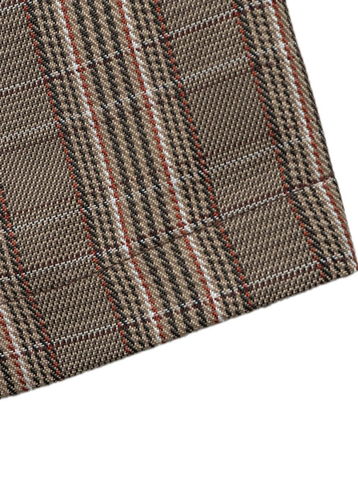 Plaid asymmetric single-button blazer with stand collar