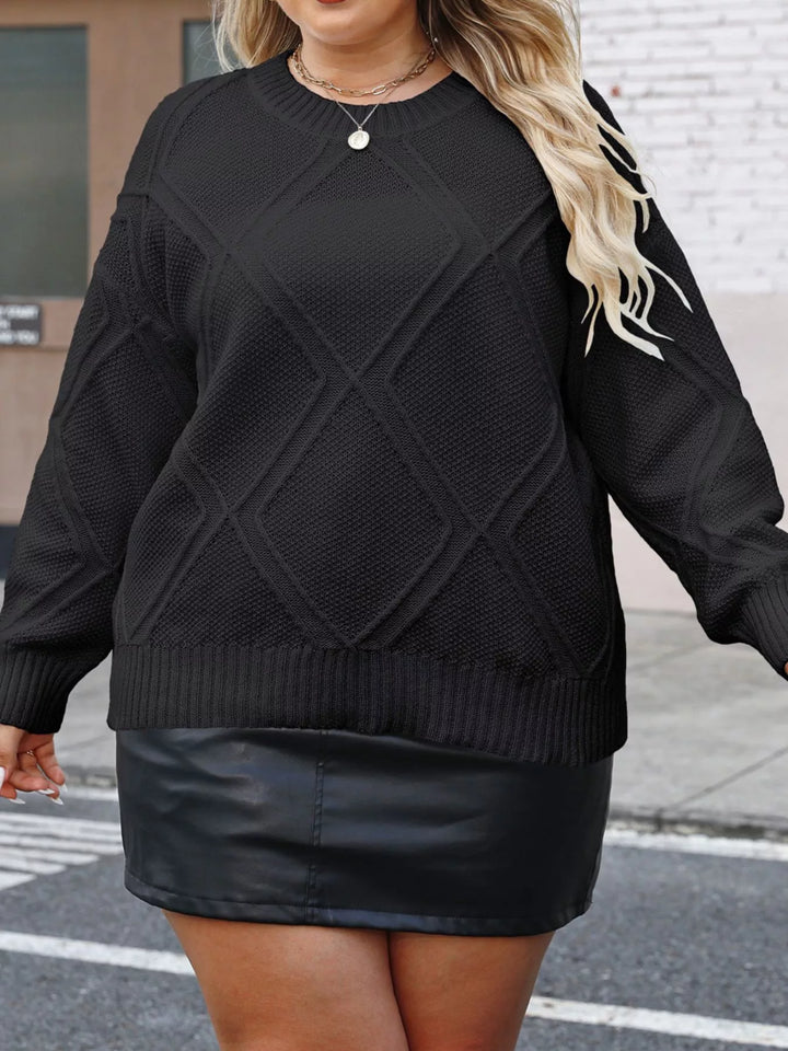 Diamond texture knit crew neck sweater with drop shoulders