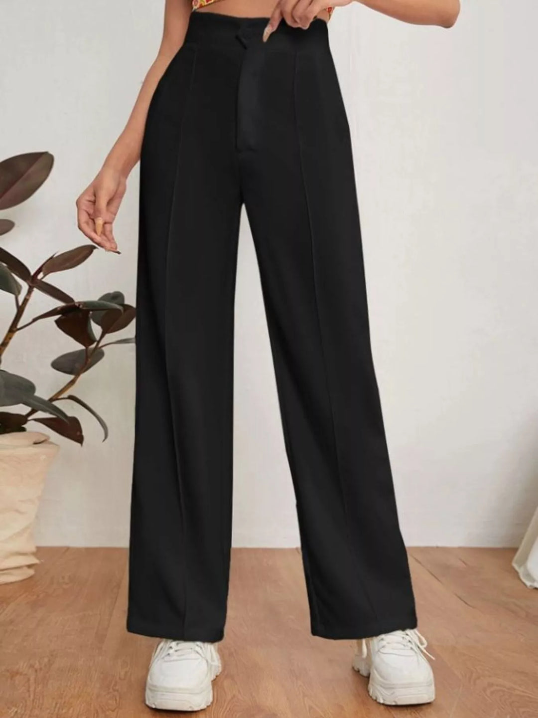 High-rise straight leg dress pants with front seam
