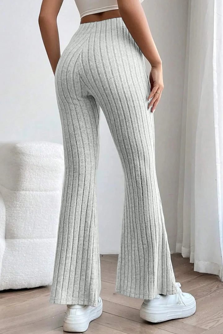 Ribbed knit high-waist flare pants with pull-on waist