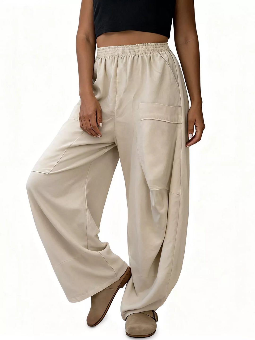 Plus size wide-leg lounge pants with patch pockets