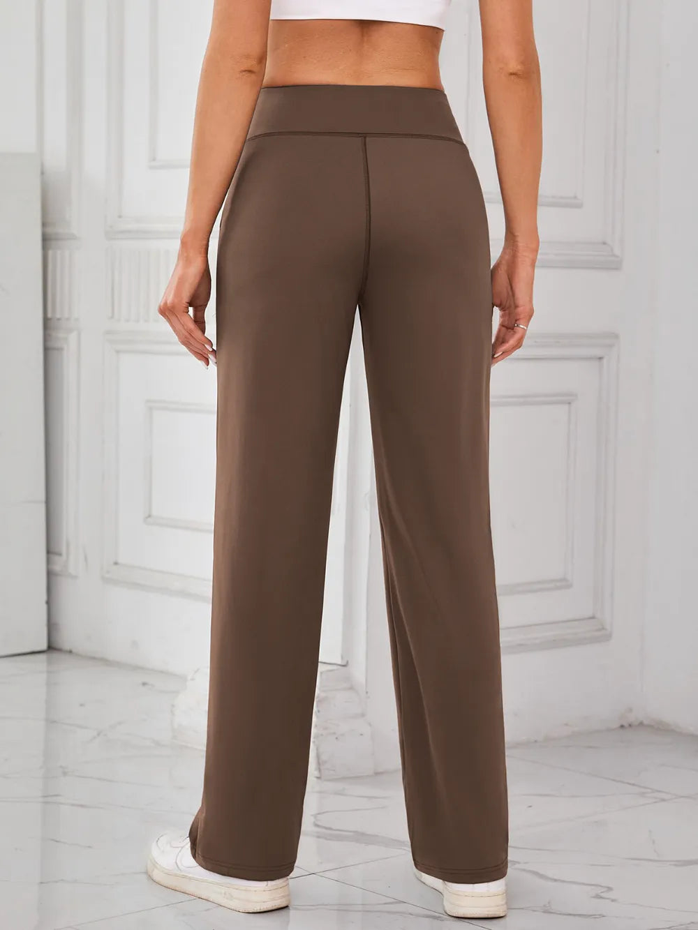 High-waist wide-leg active pants with pockets