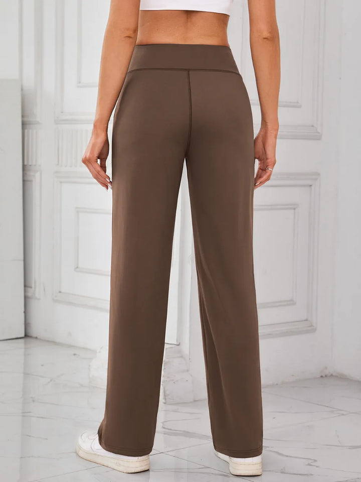 High-waist wide-leg active pants with pockets