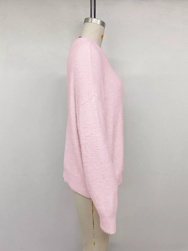 Fuzzy eyelash knit off-shoulder pullover sweater