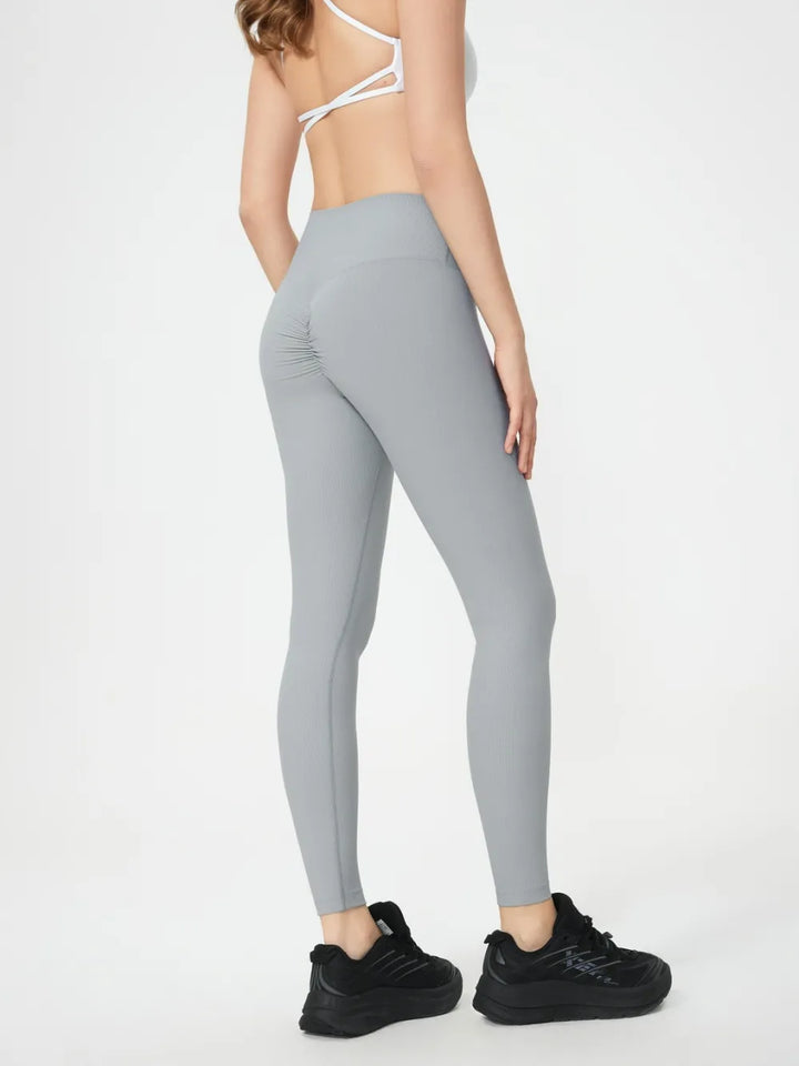 Ribbed high-waist active leggings with contoured waistband