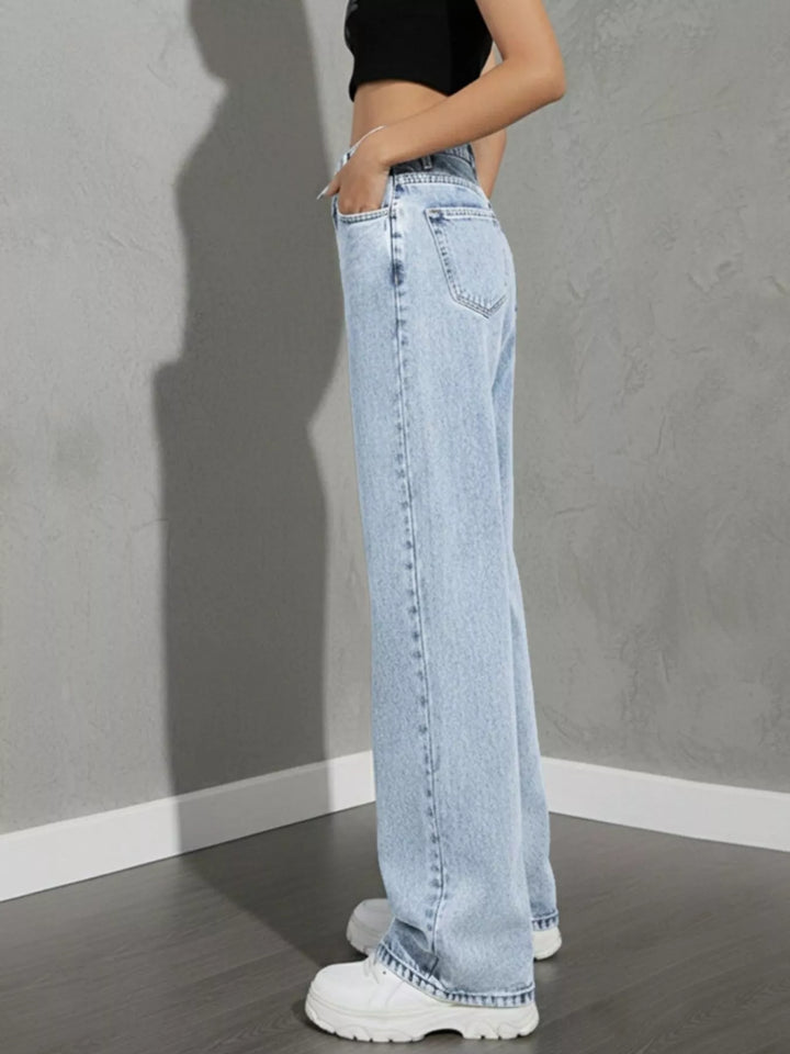 Asymmetric crossover high-rise wide leg jeans