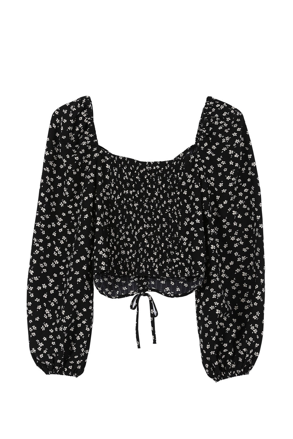 Ruched floral print crop top with puff sleeves - Azoroh