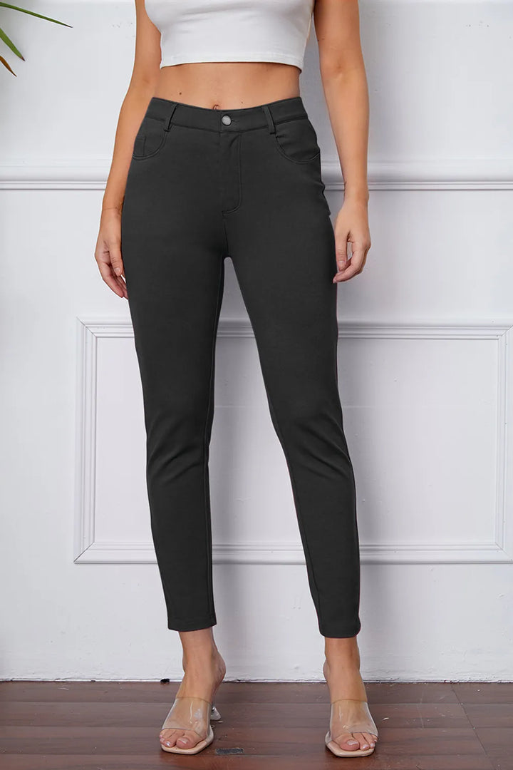 Slim-fit stretch ankle pants with five-pocket styling