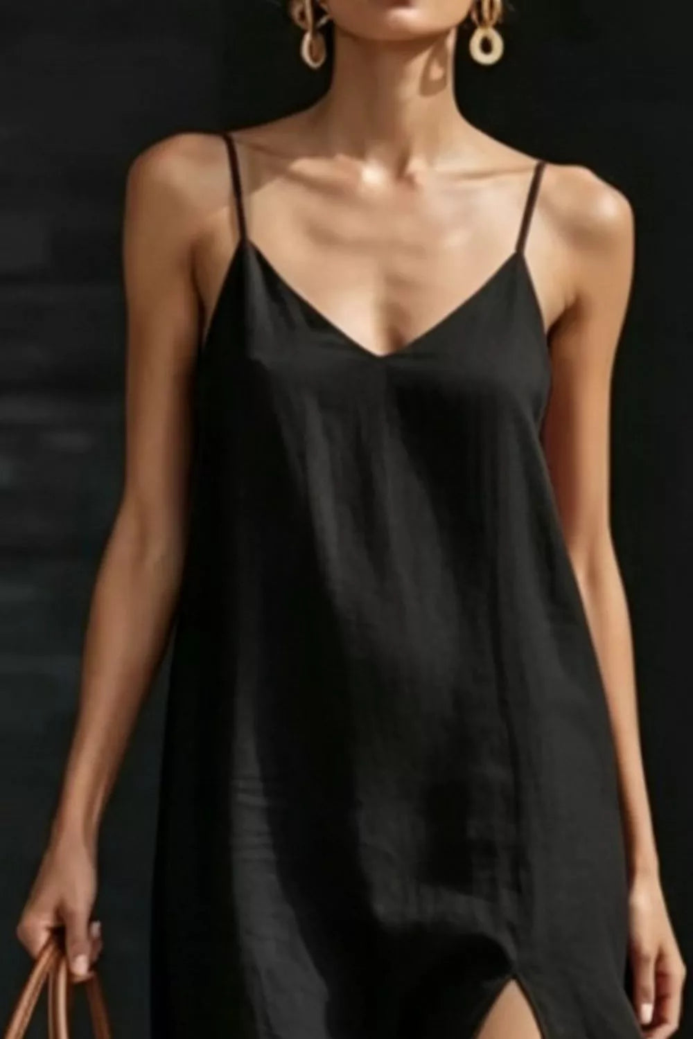 Spaghetti strap V-neck maxi dress with side slit
