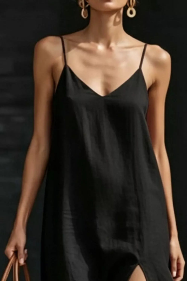 Spaghetti strap V-neck maxi dress with side slit