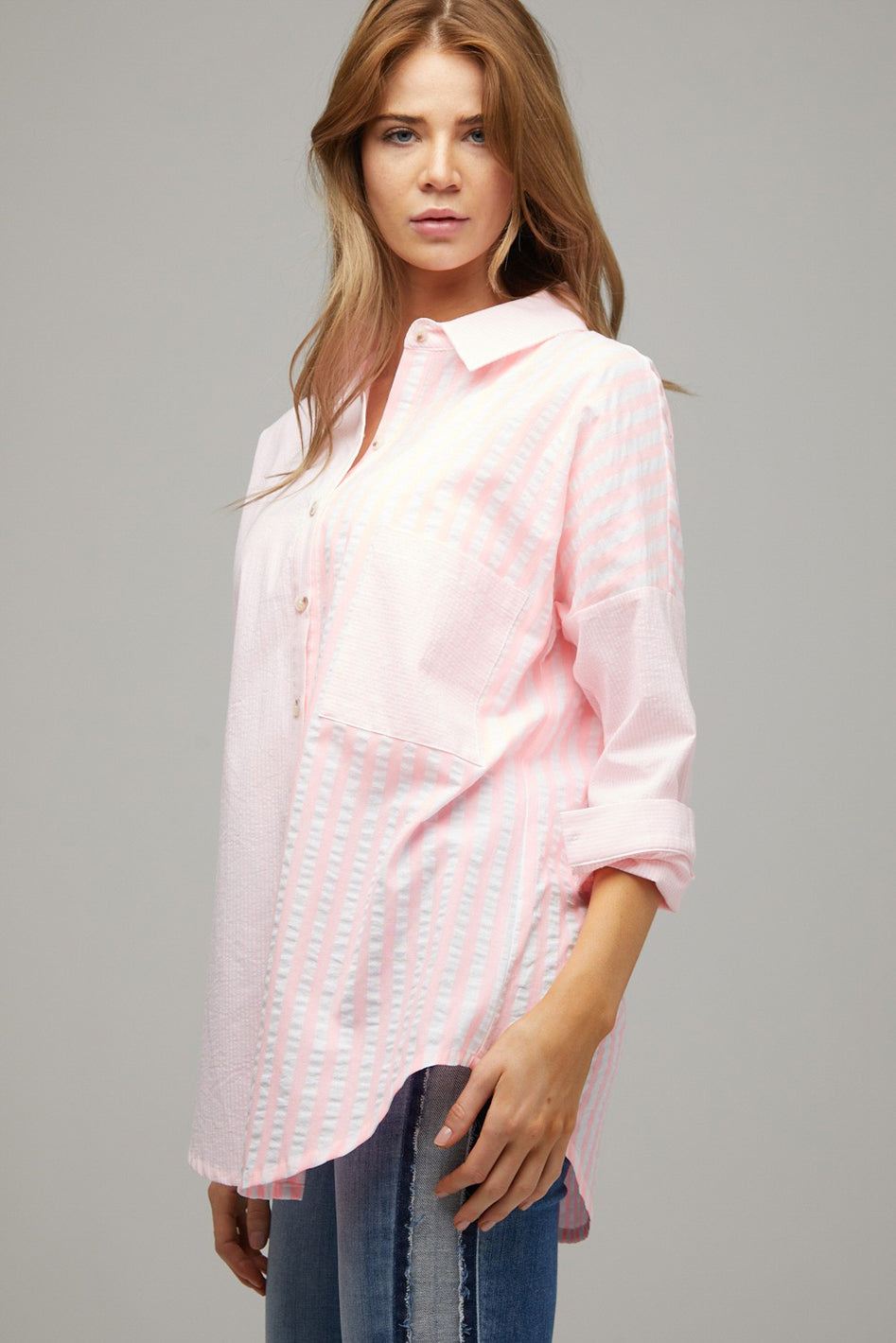 Stripe Button Down Long Sleeve Shirt - Azoroh