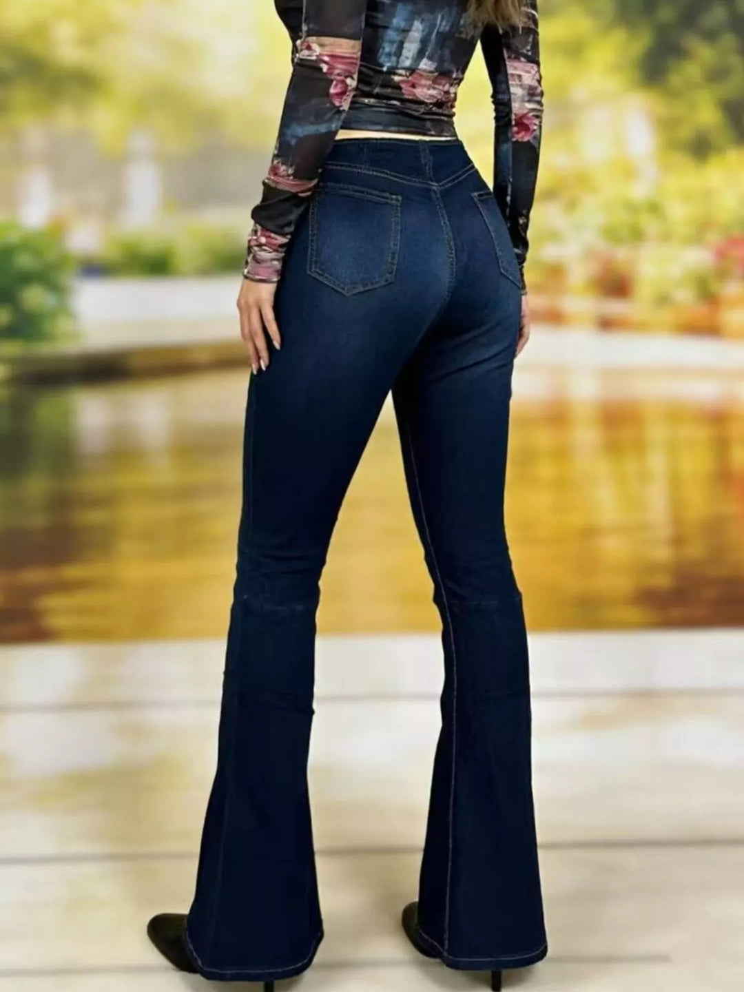 High-rise flare jeans with faded whiskering