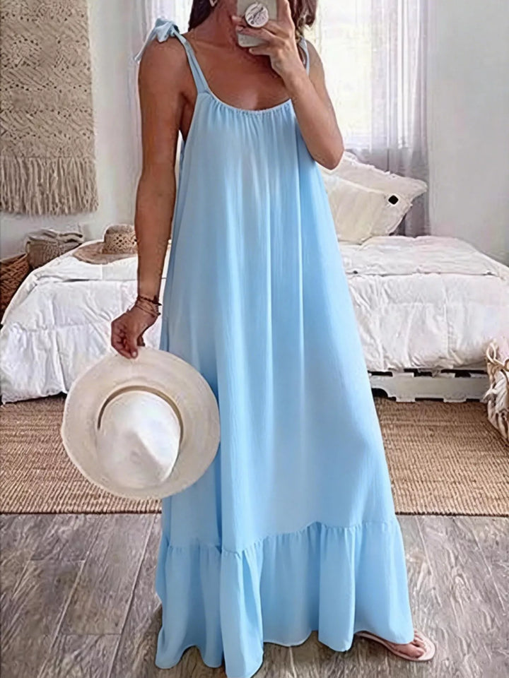 Sky Blue Tie-strap flowy maxi dress with ruffle hem