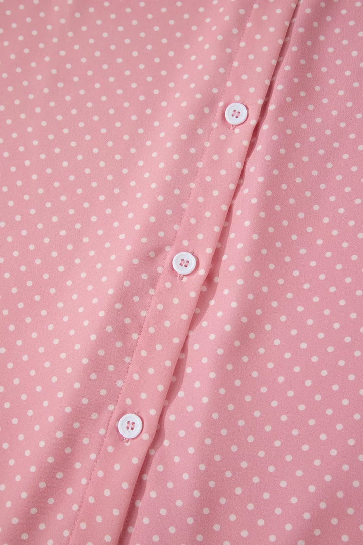 Polka dot short-sleeve button-down collared shirt