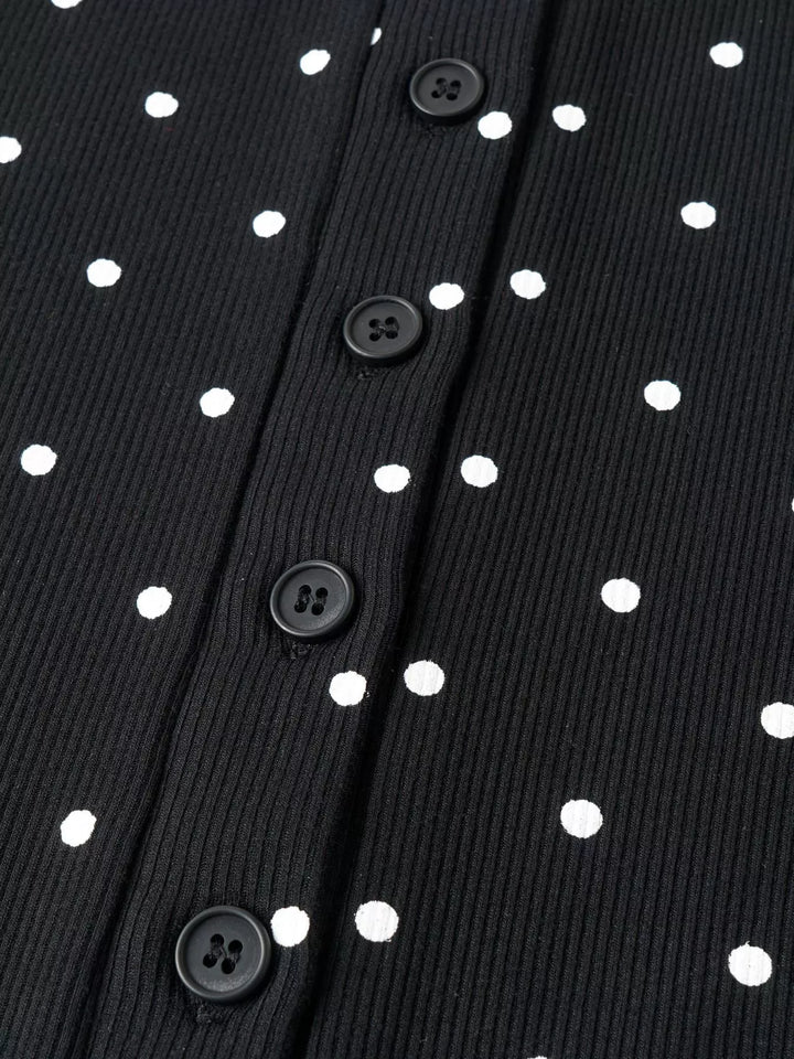 Polka dot ribbed knit button-down cardigan