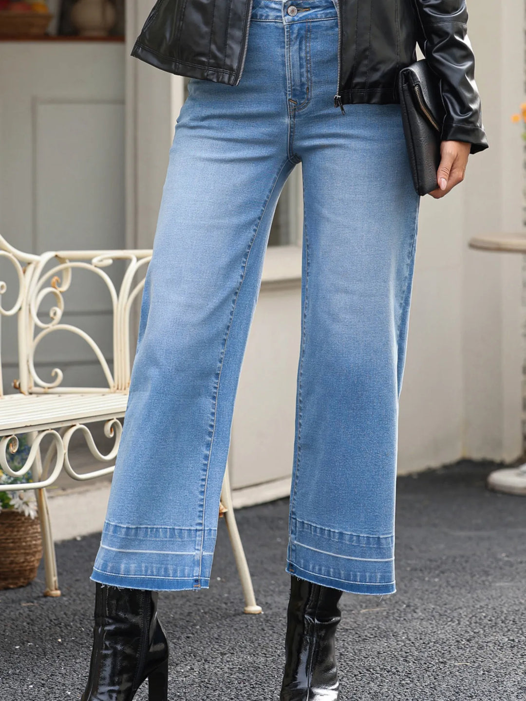 High-rise wide-leg jeans with released hem