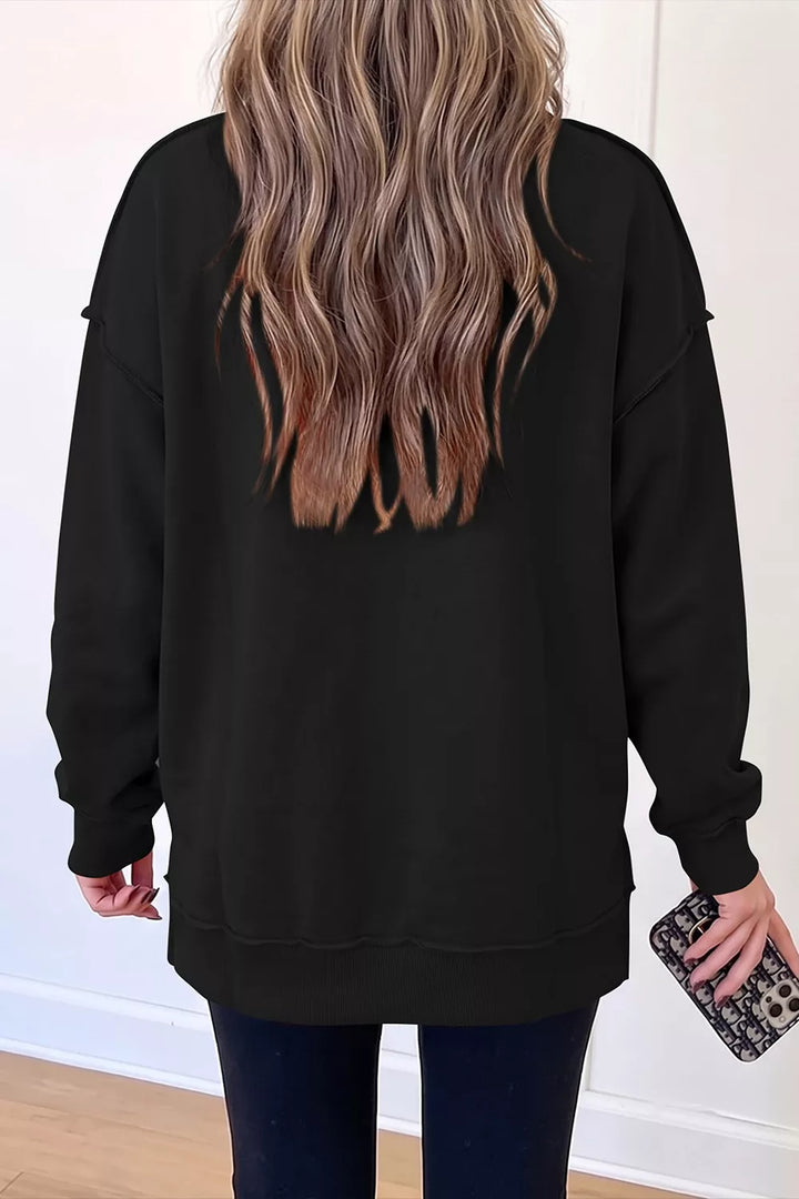 Rhinestone ghost mock neck exposed seam sweatshirt