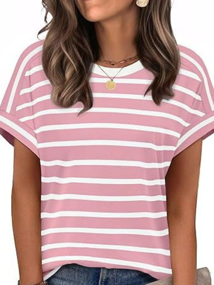 Multicolor striped crew neck short sleeve t-shirt