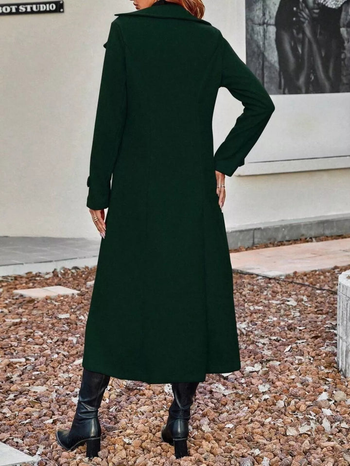 Double-breasted longline trench coat with notch lapels