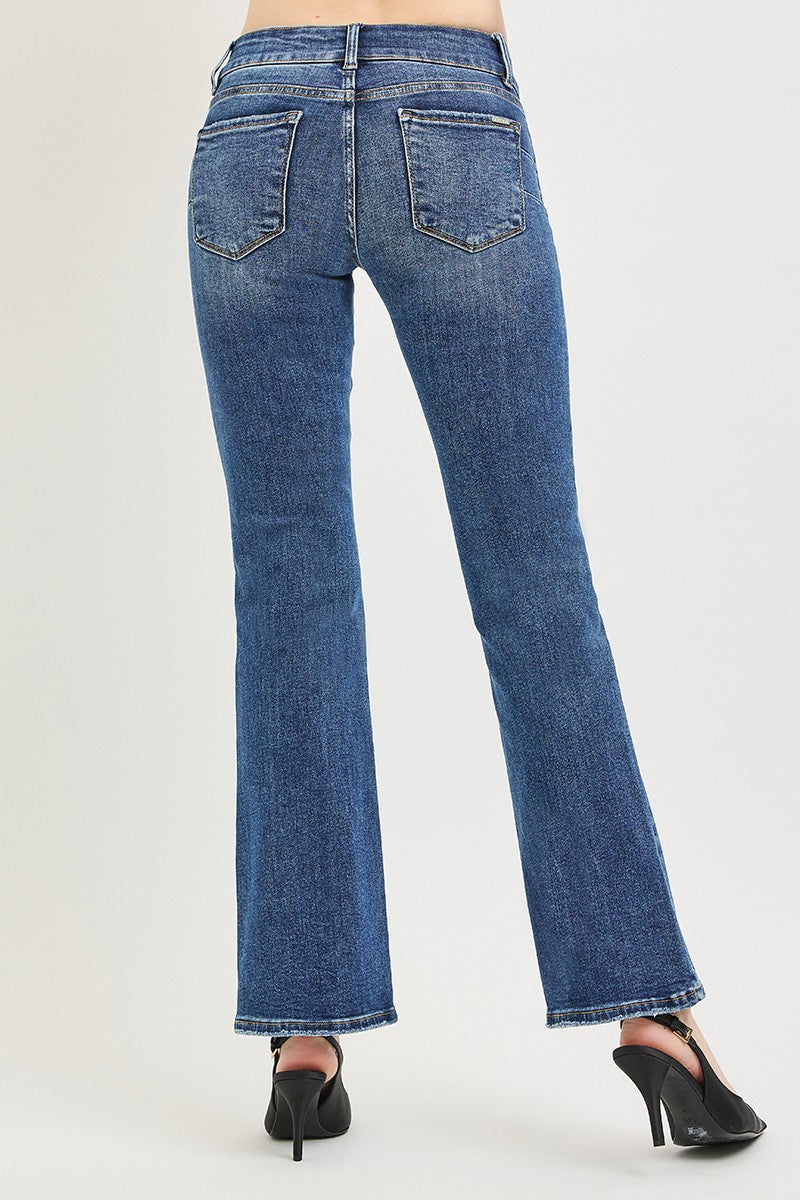 Tummy control low-rise bootcut jeans with double-button waistband