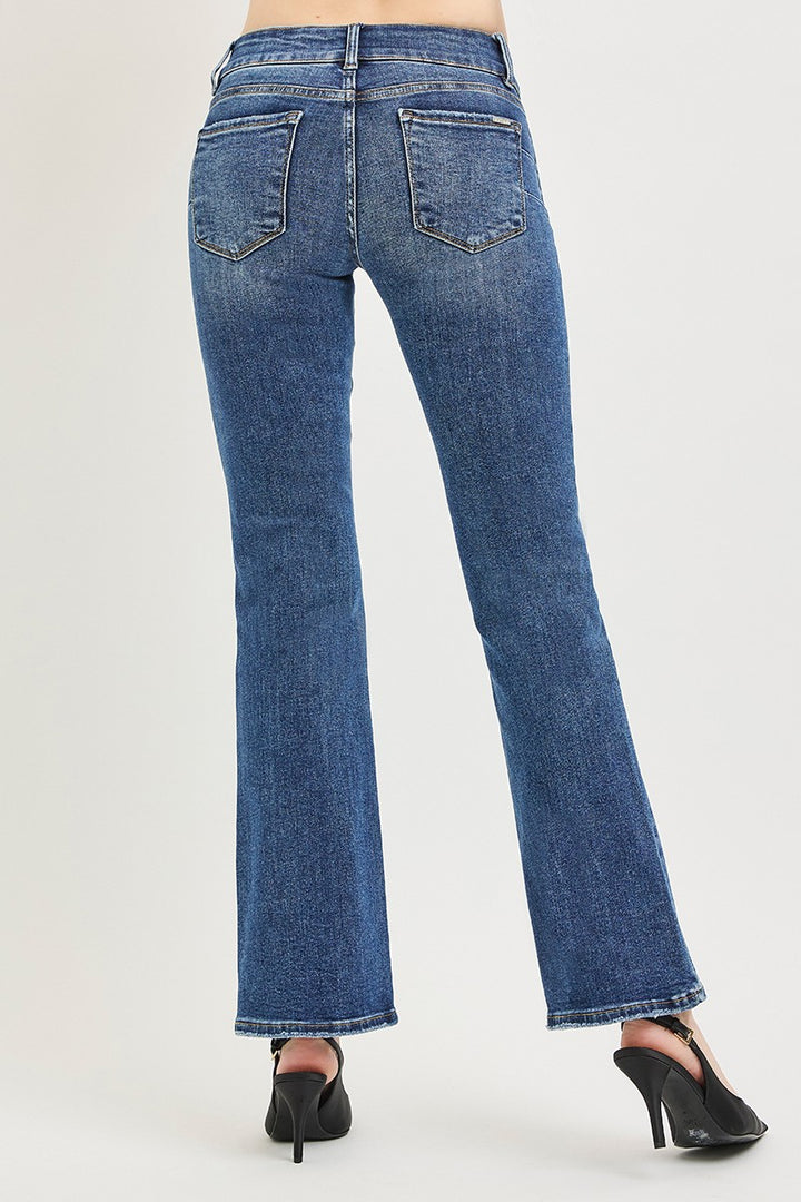 Tummy control low-rise bootcut jeans with double-button waistband