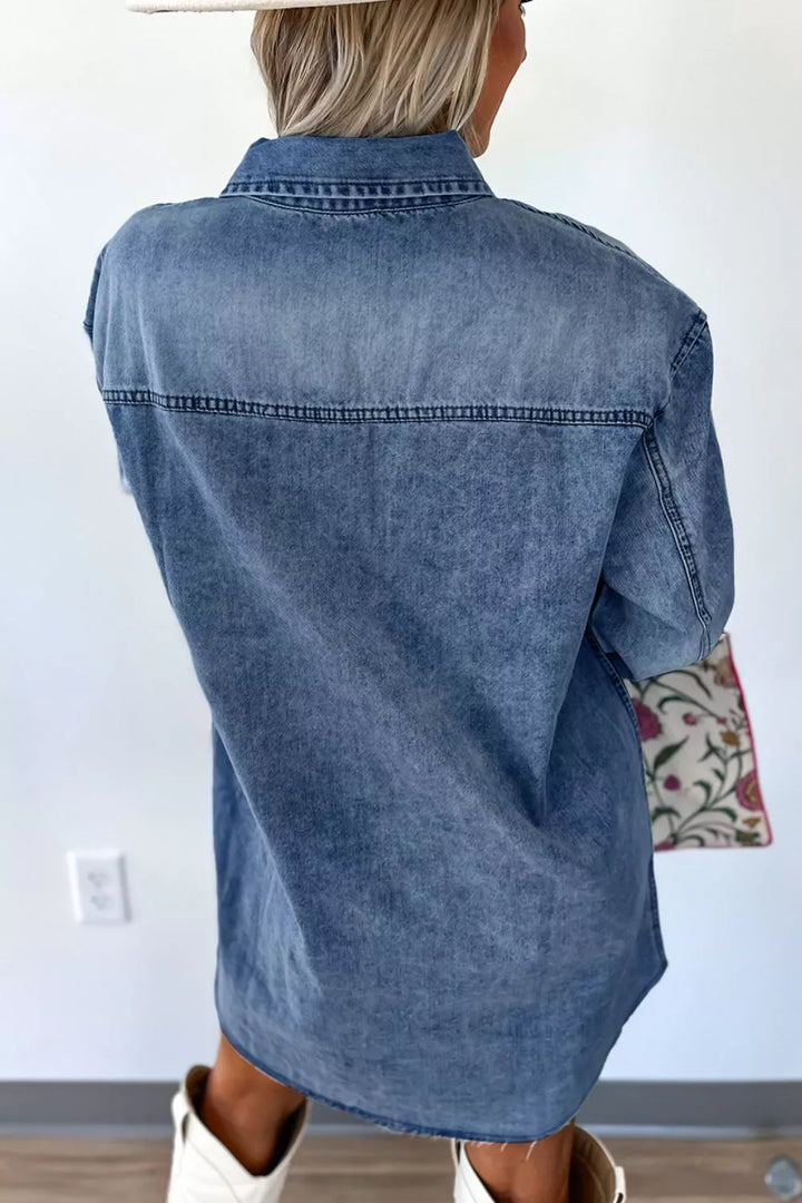 Vintage wash button-down mini denim shirt dress