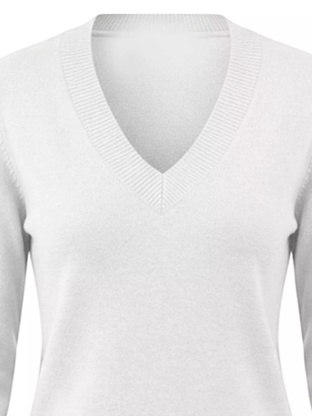 V-neck long sleeve sweater with button cuffs and side slits