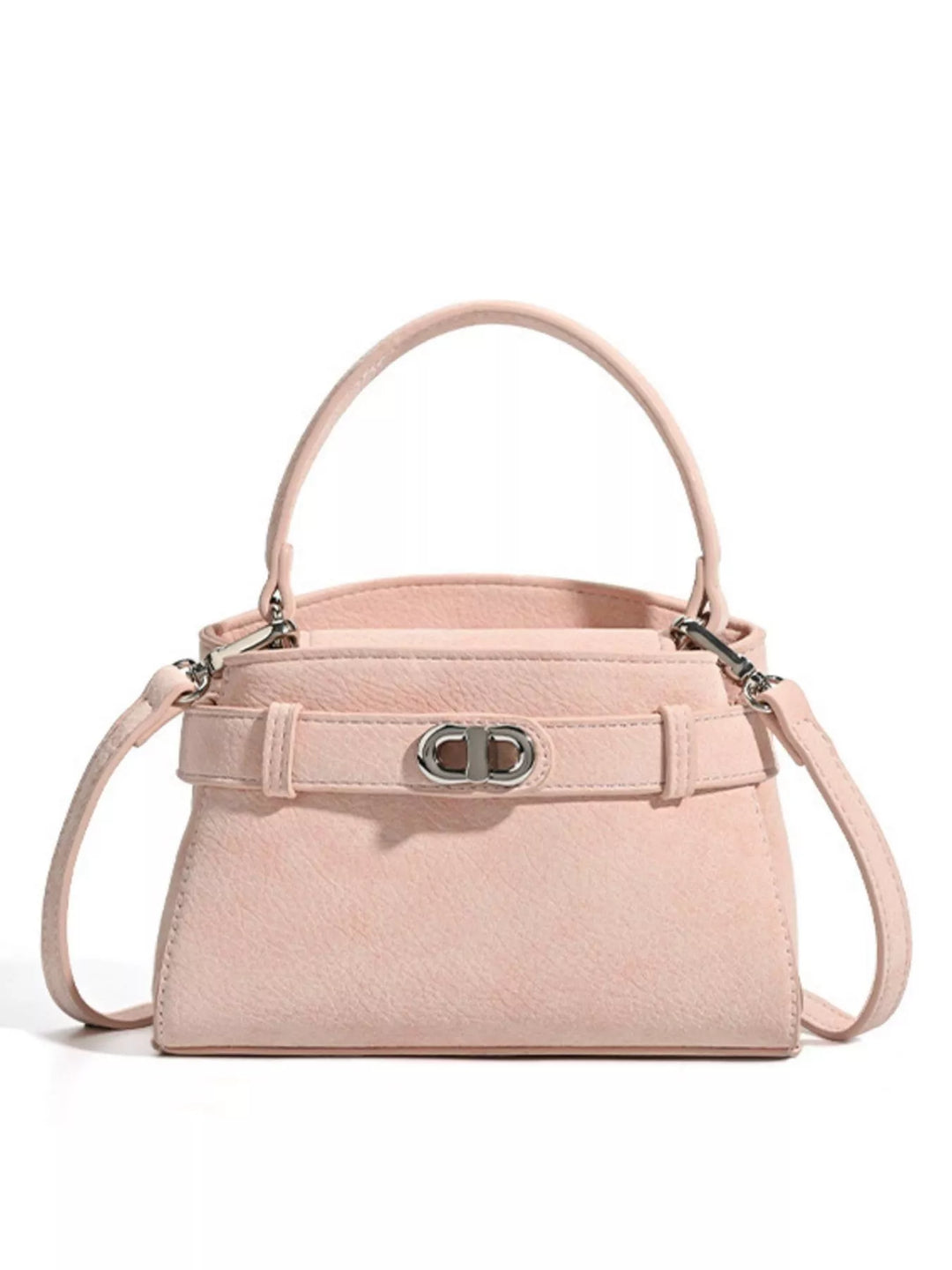 Mini belted crossbody bag with top handle and twist lock