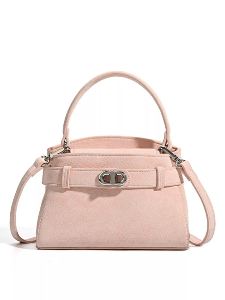 Mini belted crossbody bag with top handle and twist lock