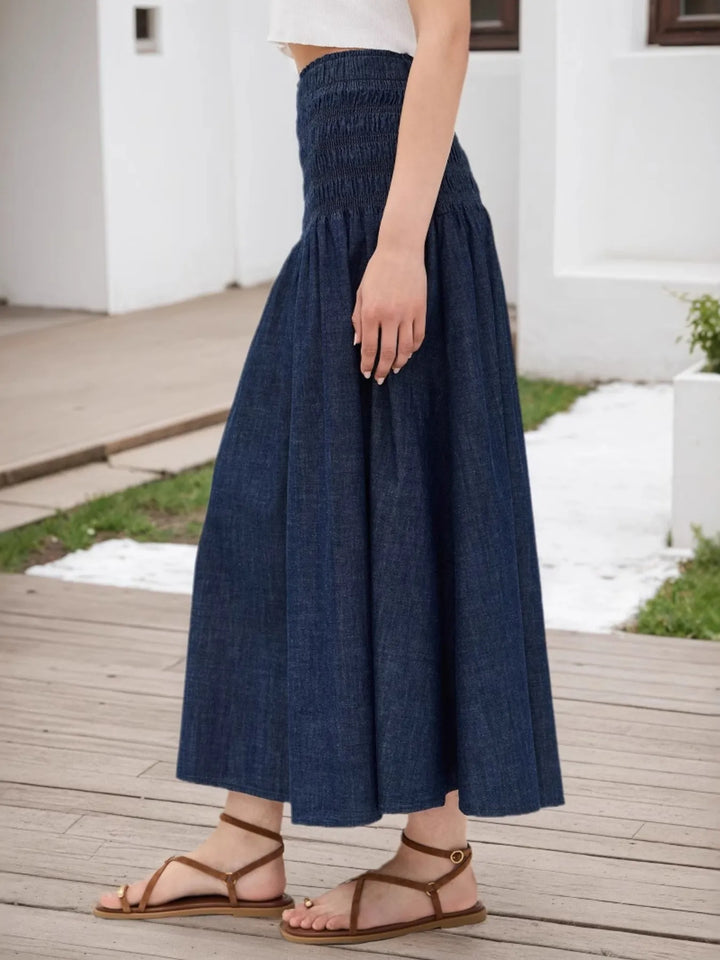 Flowy A-line midi skirt with smocked waistband