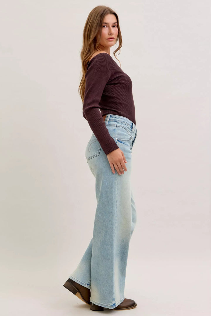 High-rise column straight-leg jeans with yoke detail
