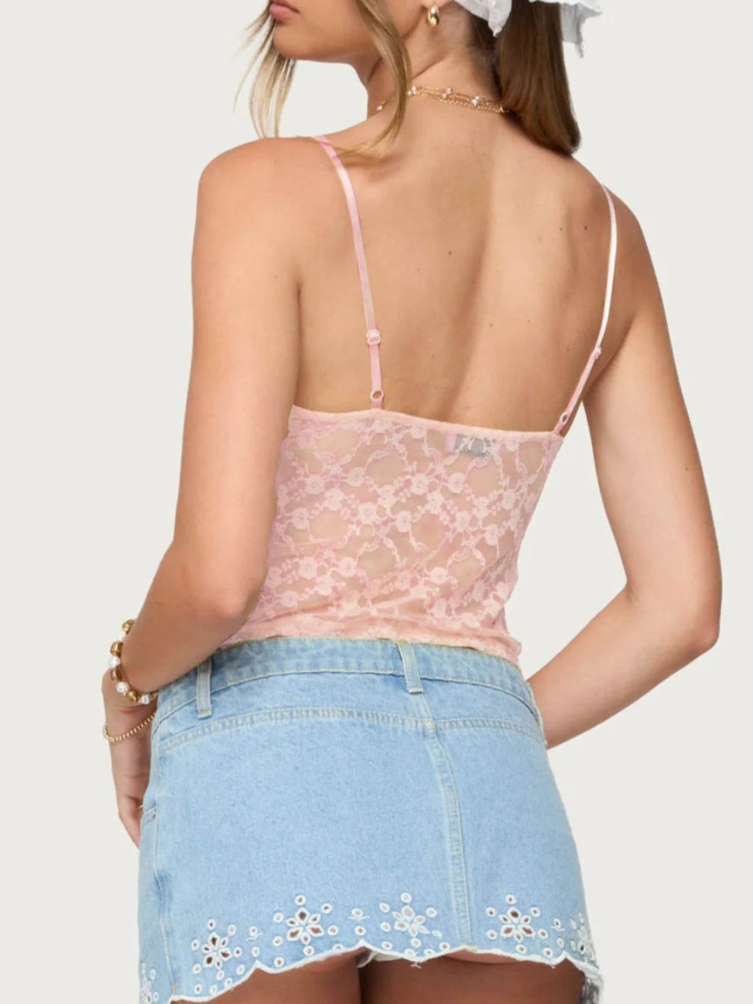 Sheer floral lace cami with underbust cutout