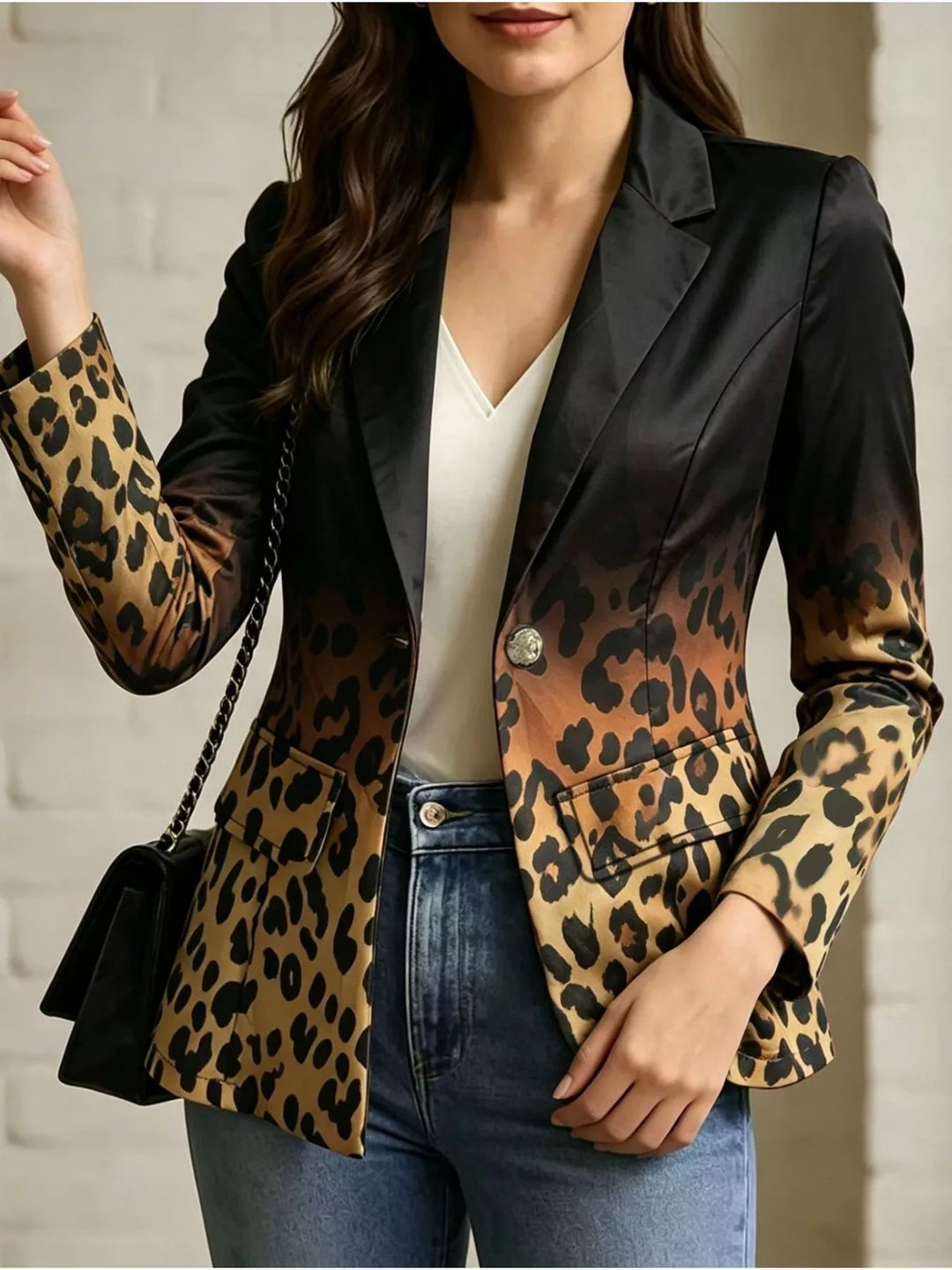 Leopard Leopard print ombre single-button blazer with notched lapel