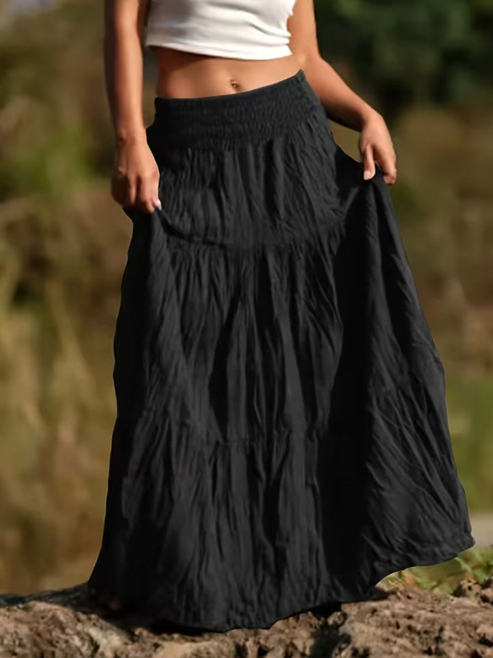 Black Tiered boho maxi skirt with smocked waistband