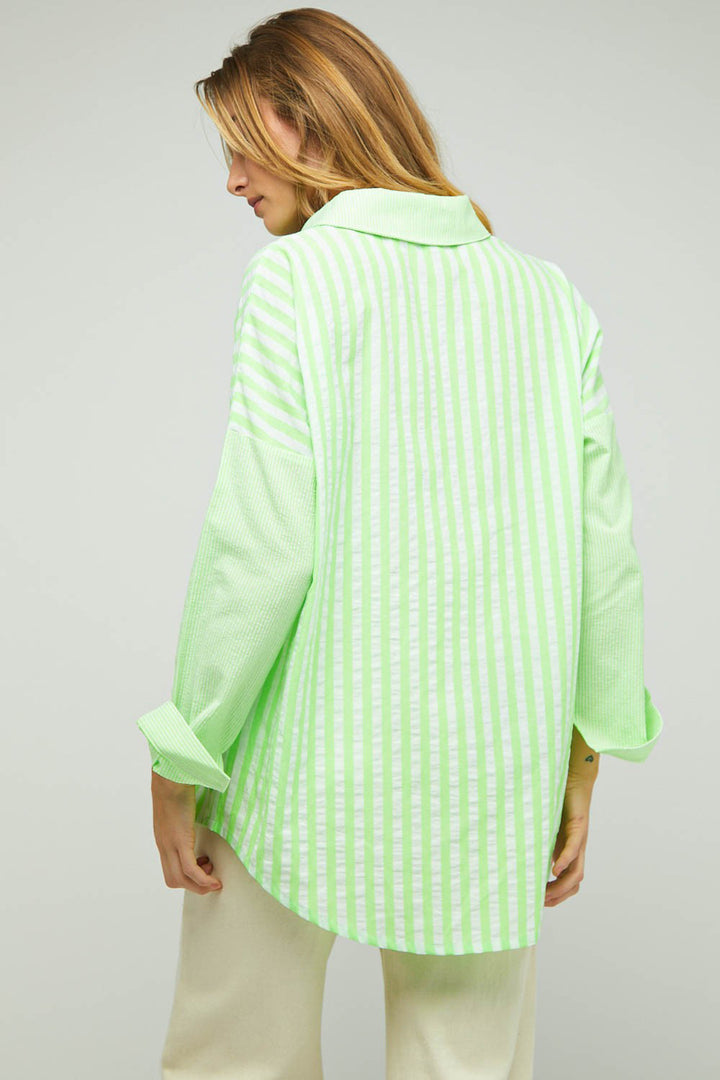 Stripe Button Down Long Sleeve Shirt - Azoroh