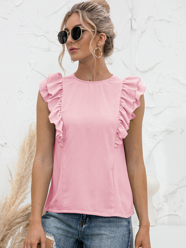 Blush Pink Ruffle flutter sleeve top with tied open back