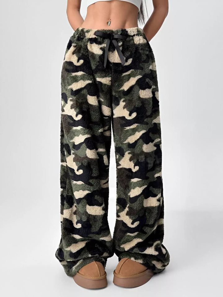 Green Camouflage Drawstring wide-leg pull-on lounge pants
