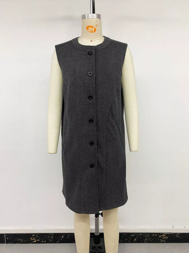 Longline sleeveless button-front vest coat