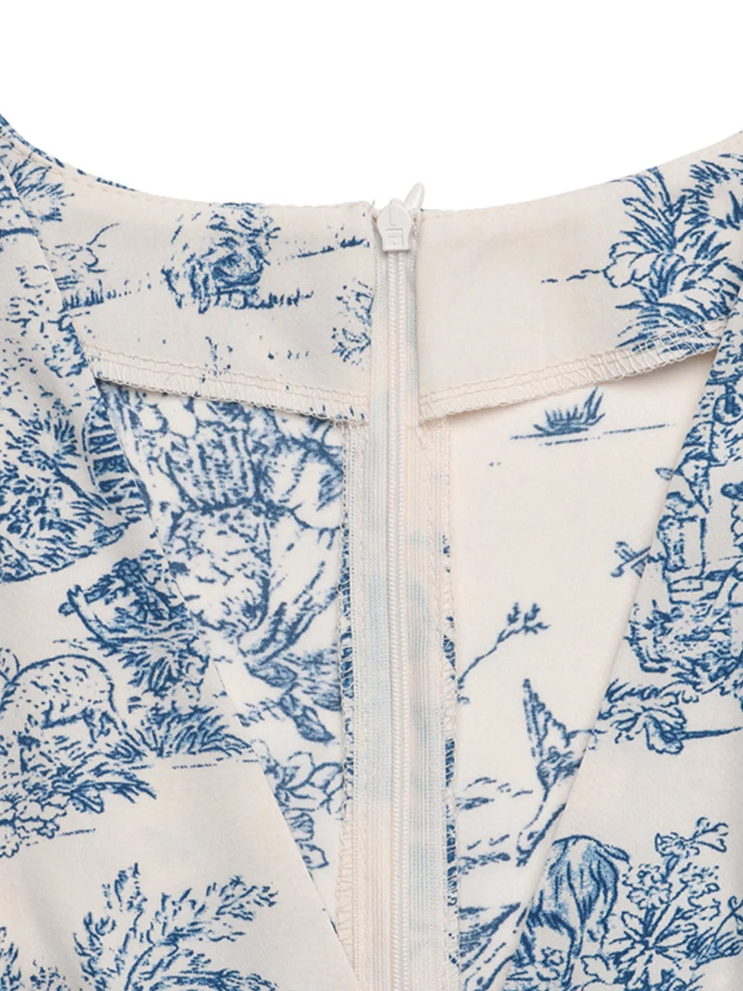 Toile print V-neck midi dress with ruched waist