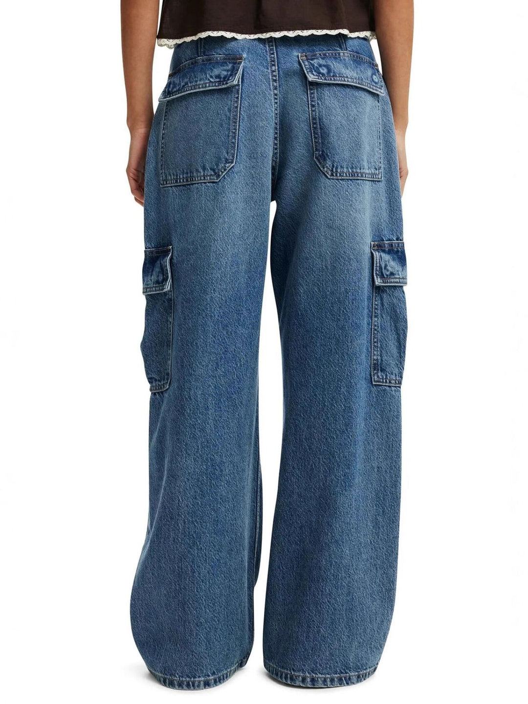 Wide leg cargo jeans with side flap pockets