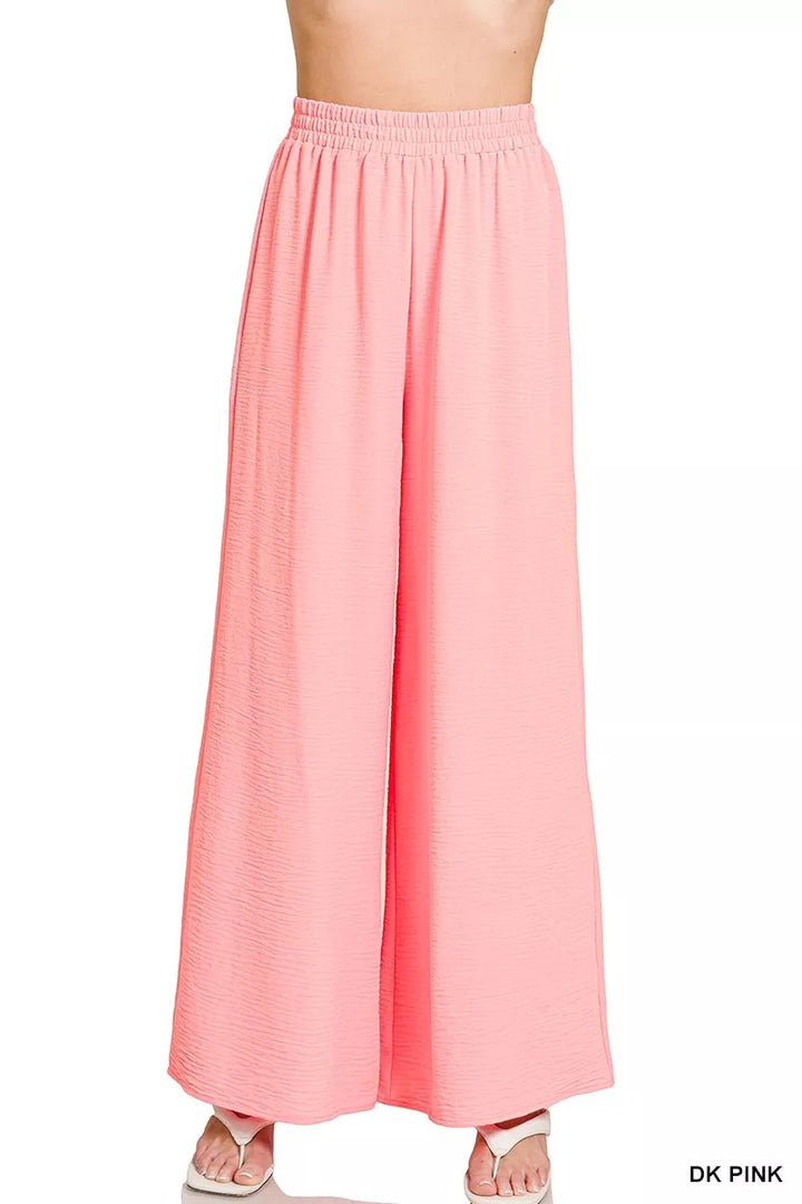 DK PINK Lightweight woven wide-leg pants with elastic drawstring waist