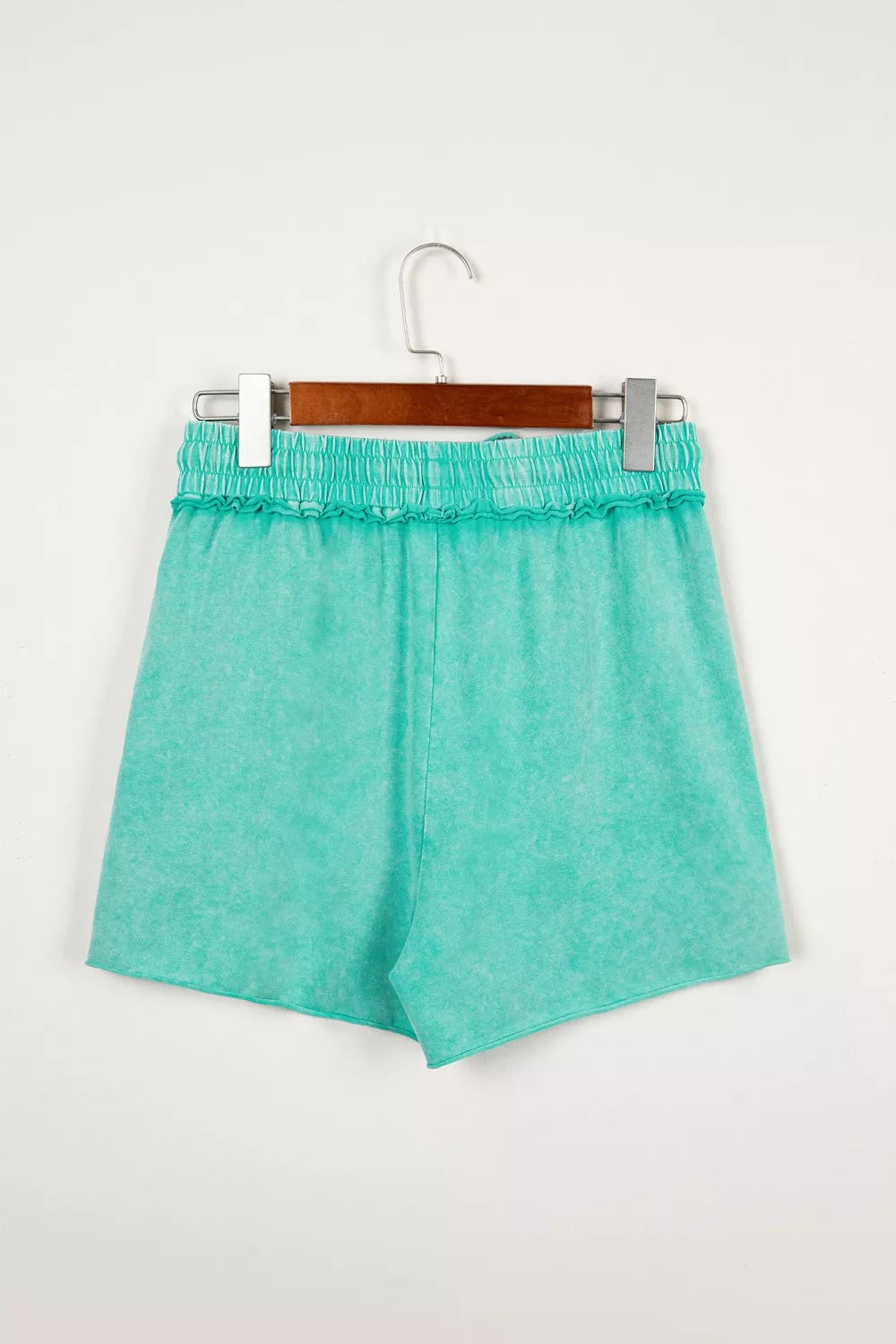 Mineral wash drawstring shorts with raw-cut hems