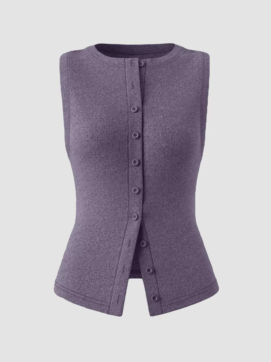 Ribbed mock-neck button-front sleeveless tank