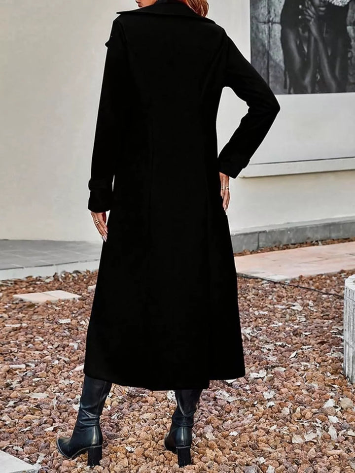 Double-breasted longline trench coat with notch lapels - Tan