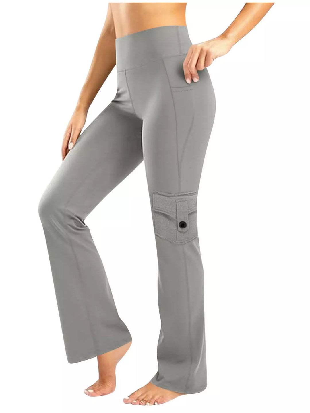 Gray High-rise flare yoga pants with cargo pockets