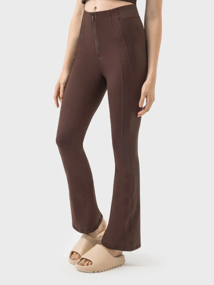 High-waist flare active pants with front zip detail