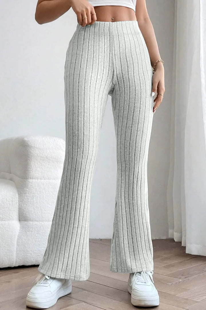 Ribbed knit high-waist flare pants with pull-on waist